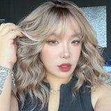 JBEXTENSION 14 Inches Scalpiana Wave British Milk Tea 3.5X4 Hard Silky Top Natural Scalp Effect Wig with Bangs OSSIE SHORT - BRITISH MILK TEA