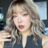 JBEXTENSION 14 Inches Scalpiana Wave Biscuit Blonde 3.5X4 Hard Silky Top Natural Scalp Effect Wig with Bangs OSSIE SHORT - BISCUIT BLONDE