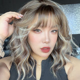 JBEXTENSION 14 Inches Scalpiana Wave Biscuit Blonde 3.5X4 Hard Silky Top Natural Scalp Effect Wig with Bangs OSSIE SHORT - BISCUIT BLONDE