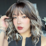 JBEXTENSION 14 Inches Scalpiana Wave Coffee Cream 3.5X4 Hard Silky Top Natural Scalp Effect Wig with Bangs OSSIE SHORT - COFFEE CREAM