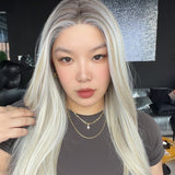 JBEXTENSION 21 Inches Straight Ash Blonde Pre-Cut Arc Snowflake Lace Frontlace Glueless Wig AMBER ASH BLONDE【BENDY EAR TABS】