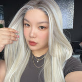 JBEXTENSION 21 Inches Straight Ash Blonde Pre-Cut Arc Snowflake Lace Frontlace Glueless Wig AMBER ASH BLONDE【BENDY EAR TABS】