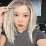 JBEXTENSION 14 Inches Mix Blonde Pre-Cut 13X6 Free Part Snowflake Lace Frontlace Bob Cut Glueless Wig GIOIA PRO - MIX BLONDE【BENDY EAR TABS】