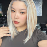 JBEXTENSION 14 Inches Mix Blonde Pre-Cut 13X6 Free Part Snowflake Lace Frontlace Bob Cut Glueless Wig GIOIA PRO - MIX BLONDE【BENDY EAR TABS】