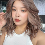JBEXTENSION 17 Inches Wave Mushroom Brown Pre-Cut Side Part Snowflake Lace Frontlace Glueless Wig MARTINA MUSHROOM BROWN【BENDY EAR TABS】