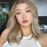 JBEXTENSION STACY MONO Monofilament Handmade Wig 6X5 Full Monofilament Hand Tied Top Wig 18 Inches Dark Mix Blonde Mono Lace Wig with Anti-slip Silicone Strips Glueless Wig STACY MONO - DARK MIX BLONDE【BENDY EAR TABS】