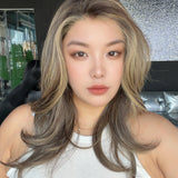 JBEXTENSION 20 Inches Brown Highlight Pre-Cut 13X6 Free Part Snowflake Lace Frontlace Glueless Wig MABEL PRO - BROWN HIGHLIGHT【BENDY EAR TABS】