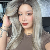 JBEXTENSION 21 Inches Straight Medium Ash Blonde Pre-Cut Arc Snowflake Lace Frontlace Glueless Wig AMBER MEDIUM ASH BLONDE【BENDY EAR TABS】