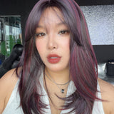 JBEXTENSION 20 Inches Scalpiana Peacock Wolf Cut 3.5X4 Hard Silky Top Natural Scalp Effect Wig with Bangs LILA PEACOCK