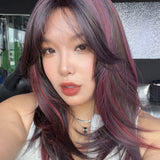 JBEXTENSION 20 Inches Scalpiana Peacock Wolf Cut 3.5X4 Hard Silky Top Natural Scalp Effect Wig with Bangs LILA PEACOCK