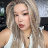 JBEXTENSION CARLY MONO Full Monofilament Wig 22 Inches Silver Sand Blonde Full Mono Lace Glueless with Anti-slip Silicone Strips Wig CARLY MONO - SILVER SAND BLONDE【BENDY EAR TABS】