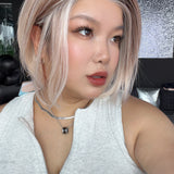 JBEXTENSION 12 Inches Bob Cut Ash Blonde Pre-Cut Arc Snowflake Lace Frontlace Glueless Wig KHLOE ARC - ASH BLONDE【BENDY EAR TABS】