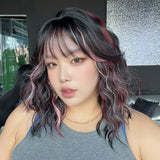 JBEXTENSION 14 Inches Scalpiana Wave Raspberry 3.5X4 Hard Silky Top Natural Scalp Effect Wig with Bangs OSSIE SHORT - RASPBERRY