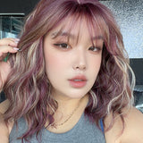 JBEXTENSION 14 Inches Scalpiana Wave Lavender Taro 3.5X4 Hard Silky Top Natural Scalp Effect Wig with Bangs OSSIE SHORT - LAVENDER TARO