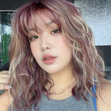 JBEXTENSION 14 Inches Scalpiana Wave Lavender Taro 3.5X4 Hard Silky Top Natural Scalp Effect Wig with Bangs OSSIE SHORT - LAVENDER TARO
