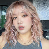 JBEXTENSION 14 Inches Scalpiana Wave Peach Rose 3.5X4 Hard Silky Top Natural Scalp Effect Wig with Bangs OSSIE SHORT - PEACH ROSE