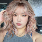 JBEXTENSION 14 Inches Scalpiana Wave Peach Rose 3.5X4 Hard Silky Top Natural Scalp Effect Wig with Bangs OSSIE SHORT - PEACH ROSE