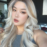 JBEXTENSION 26 Inches Long Curly Mix Blonde Pre-Cut Arc Snowflake Lace Frontlace Glueless Wig EMMIE ARC - MIX BLONDE【BENDY EAR TABS】