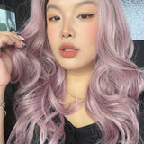 JBEXTENSION 24 Inches Long Curly Sakura Pink Pre-Cut Arc Snowflake Lace Frontlace Glueless Wig ANGELA ARC - SAKURA PINK【BENDY EAR TABS】