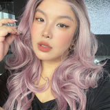 JBEXTENSION 24 Inches Long Curly Sakura Pink Pre-Cut Arc Snowflake Lace Frontlace Glueless Wig ANGELA ARC - SAKURA PINK【BENDY EAR TABS】