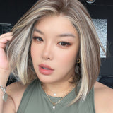JBEXTENSION 12 Inches Bob Cut Bright Hazelnut Pre-Cut 13X6 Free Part Snowflake Lace Frontlace Glueless Wig KHLOE PRO - BRIGHT HAZELNUT【BENDY EAR TABS】