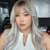 JBEXTENSION 25 Inches Long Curly Ash Blonde Wig with Bangs GWEN ASH BLONDE