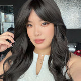 JBEXTENSION 25 Inches Long Curly Midnight Brown(Black/Brown) Wig with Bangs GWEN MIDNIGHT BROWN