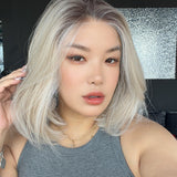JBEXTENSION 14 Inches Light Blonde Pre-Cut 13X6 Free Part Snowflake Lace Frontlace Bob Cut Glueless Wig GIOIA PRO - LIGHT BLONDE【BENDY EAR TABS】