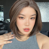 JBEXTENSION 12 Inches Bob Cut Brown Pre-Cut Arc Snowflake Lace Frontlace Glueless Wig KHLOE ARC - BROWN【BENDY EAR TABS】