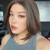 JBEXTENSION 12 Inches Bob Cut Brown Pre-Cut Arc Snowflake Lace Frontlace Glueless Wig KHLOE ARC - BROWN【BENDY EAR TABS】
