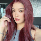 JBEXTENSION 22 Inches Dark Red Pre-Cut 13X6 Free Part Snowflake Lace Frontlace Glueless Wig KEL PRO - DARK RED【BENDY EAR TABS】