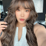 JBEXTENSION 28 Inches Scalpiana Long Wave Cold Brown 3.5X4 Hard Silky Top Natural Scalp Effect Wig with Bangs OSSIE LONG - COLD BROWN