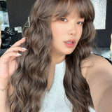 JBEXTENSION 28 Inches Scalpiana Long Wave Cold Brown 3.5X4 Hard Silky Top Natural Scalp Effect Wig with Bangs OSSIE LONG - COLD BROWN