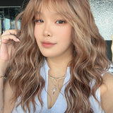JBEXTENSION 22 Inches Scalpiana Long Wave Mocha Copper 3.5X4 Hard Silky Top Natural Scalp Effect Wig with Bangs OSSIE MOCHA COPPER