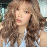 JBEXTENSION 22 Inches Scalpiana Long Wave Mocha Copper 3.5X4 Hard Silky Top Natural Scalp Effect Wig with Bangs OSSIE MOCHA COPPER