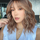 JBEXTENSION 14 Inches Scalpiana Wave Mocha Copper 3.5X4 Hard Silky Top Natural Scalp Effect Wig with Bangs OSSIE SHORT - MOCHA COPPER