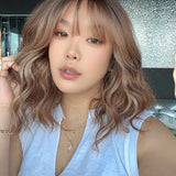 JBEXTENSION 14 Inches Scalpiana Wave Mocha Copper 3.5X4 Hard Silky Top Natural Scalp Effect Wig with Bangs OSSIE SHORT - MOCHA COPPER