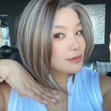 JBEXTENSION 12 Inches Bob Cut Coffee Cream Pre-Cut Arc Snowflake Lace Frontlace Glueless Wig KHLOE ARC - COFFEE CREAM【BENDY EAR TABS】