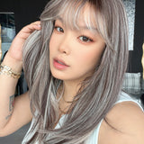 JBEXTENSION 20 Inches Scalpiana Nut Mix Wolf Cut 3.5X4 Hard Silky Top Natural Scalp Effect Wig with Bangs LILA NUT MIX