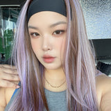 JBEXTENSION 22 Inches Straight Lilac Mocha Balayage Brown Silver Ombre Headband Wig KIM K - LILAC MOCHA BALAYAGE