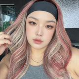 JBEXTENSION 22 Inches Medium Brown Base with Silver Crimson Caramel Ombre Highlights Headband Wig LUX CRIMSON CARAMEL
