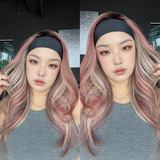 JBEXTENSION 22 Inches Medium Brown Base with Silver Crimson Caramel Ombre Highlights Headband Wig LUX CRIMSON CARAMEL