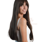 JBEXTENSION 26 Inches Curly Brown Wig With Bangs JANICE