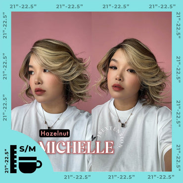 JBEXTENSION 10 Inches Hazelnut Blonde Highlight Pre-Cut Side Part Snowflake Lace Frontlace Glueless Wig MICHELLE HAZELNUT【BENDY EAR TABS】- S/M