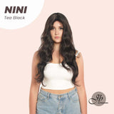 JBEXTENSION 24 Inches Tea Black Darkest Brown Body Wave Wig With Cute Bangs NINI TEA BLACK