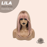 JBEXTENSION 20 Inches Scalpiana Peach Rose Wolf Cut 3.5X4 Hard Silky Top Natural Scalp Effect Wig with Bangs LILA PEACH ROSE