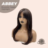JBEXTENSION 22 Inches Brunette Copper Highlight Wig with Bangs ABBEY BRUNETTE COPPER HIGHLIGHT