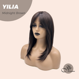 JBEXTENSION 17 Inches Midnight Brown Wig with Bangs YILIA MIDNIGHT BROWN