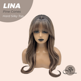 JBEXTENSION 24 Inches Scalpiana Pine Cones Wolf Cut 3.5X4 Hard Silky Top Natural Scalp Effect Wig with Bangs LINA PINE CONES