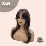 JBEXTENSION 21 Inches Brown Highlight Wig with Bangs JAN BROWN HIGHLIGHT